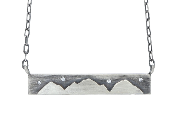 Sterling Silver & Diamond Mountain Bar Necklace